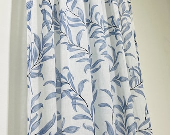 Morris Pattern Sheer Curtains, Print Cotton Rustic Curtains Gauze Curtains,Rod Pocket Curtain Blue Gray,Custom Size Curtains