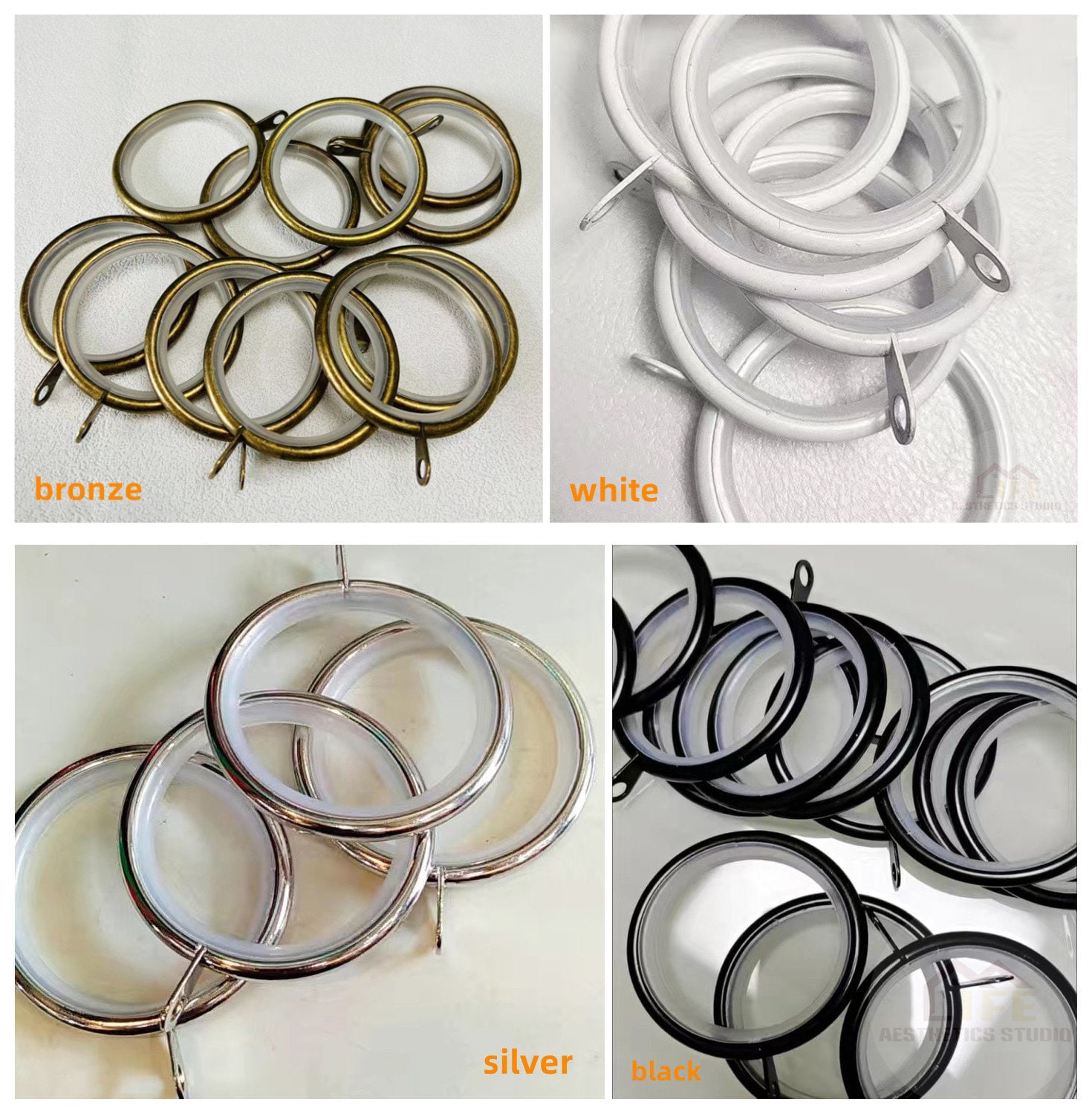 Lot De 12 Anneaux Rideau Avec Clips Style Luxueux Doré - Insert Plastique PP Glisse Silencieux Diamètre 4,1cm