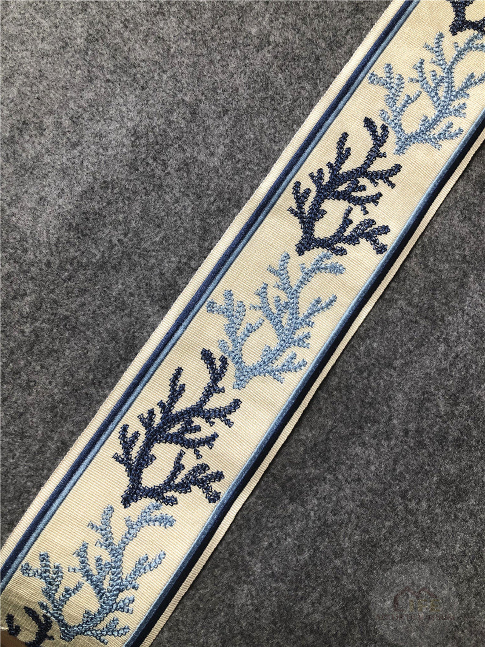 Blue Coral Curtain Trim Embroidered Tape Trim Ribbon Trim Etsy