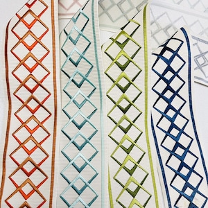 Geometric Curtain Border,3.1&quot; Embroidery Trim Tape,Fabric Trim for Curtains ,Curtain Trim Tape, , 4 colors,Curtain Trim By the Yard