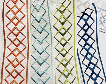 Geometric Curtain Border,3.1" Embroidery Trim Tape,Fabric Trim for Curtains ,Curtain Trim Tape, , 4 colors,Curtain Trim By the Yard