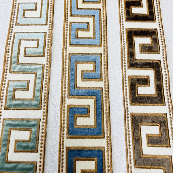 Velvet 3.5" Fabric Trim For Curtain trim with Raised Greek Key Trim Tape Embroidery Trim Border Trim By the Yard