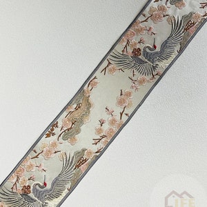 Red-crowned Crane Satin Trim Tape , 3.7"width Embroidery Trim Tape