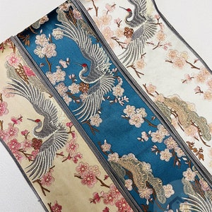 Red-crowned Crane Satin Trim Tape , 3.7"width Embroidery Trim Tape