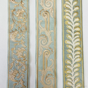 Retro Teal Upholstery Trims,3.5&quot;Embroidered Trim Tape,Vintage Pattern Trim By the Yard, Fabric Trim Tape, Trim for Curtains