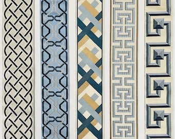 Blue Collection Imitated Silk Curtain Trim By the Yard, Jacquard Border Drapery Trim, Curtain Border Upholstery Trim For Curtains