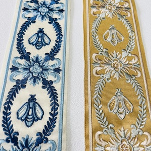 Bee Flower Blue Curtain Trim Tape, Curtain Trim By the Yard,Decorative Drapery Trim  Trim For Curtains, Embroidery Trim