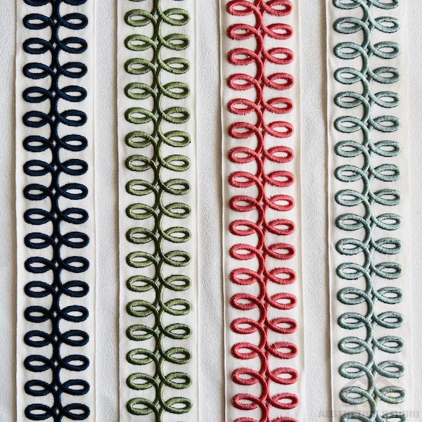 Nastro decorativo ricamato per tende, passamaneria decorativa per tappezzeria con sfondo bianco