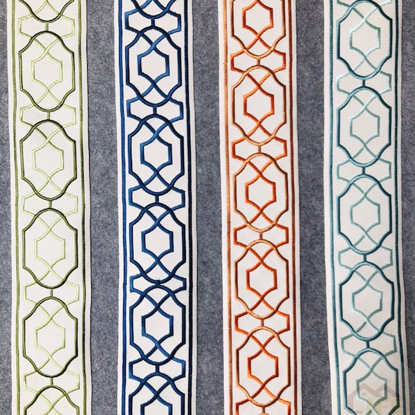 Geometric Drapery Trim, Embroidery Trim Tape,3.3"Curtain Trim Tape, Fabric Trim for Curtains , 4 colors,Curtain Trim By Yard