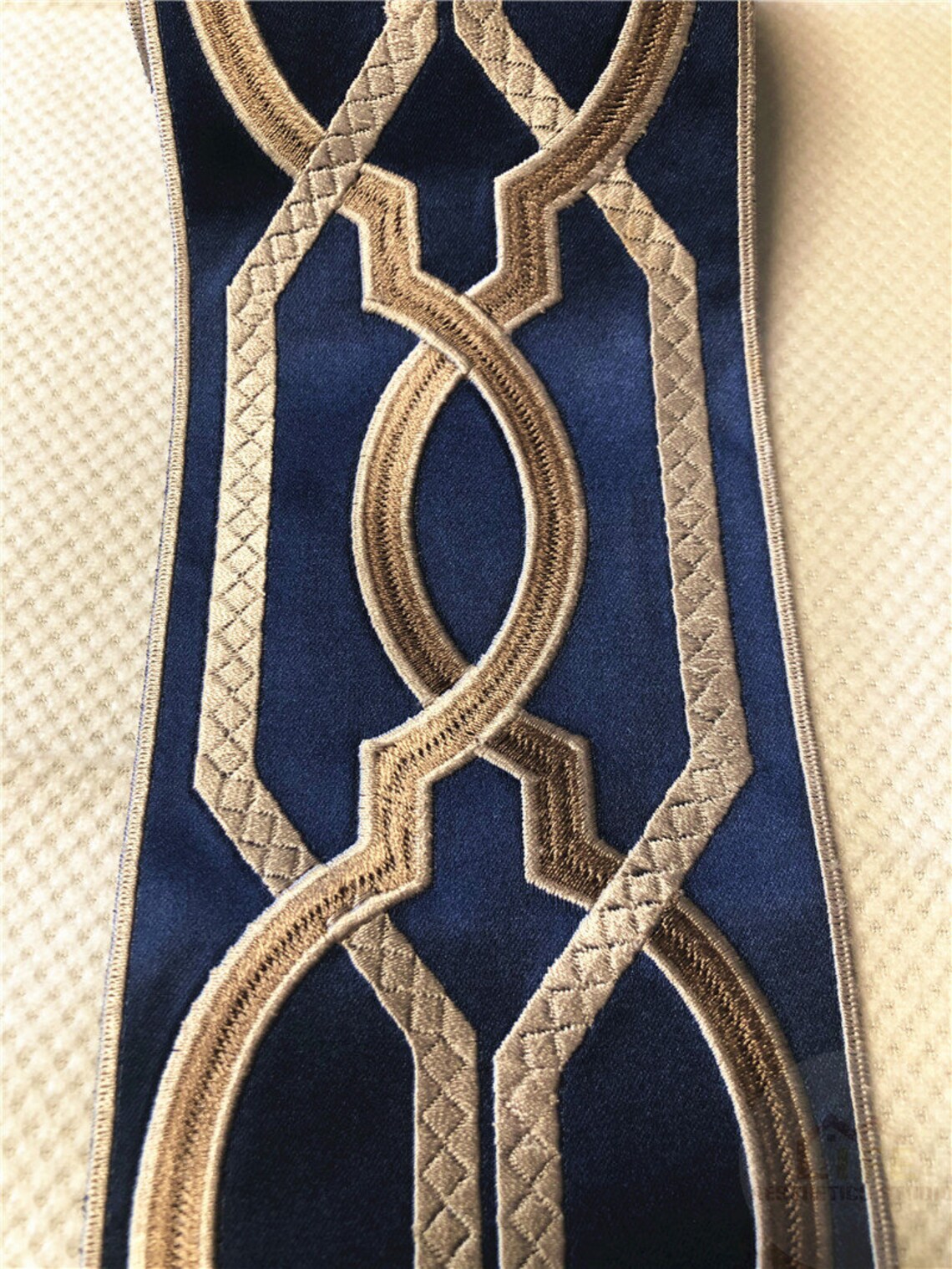 Embroidery Trim Navy Blue Curtain Trims Decorative Fabric Trim Etsy