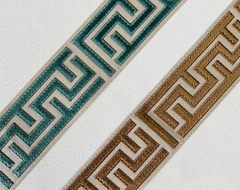 Greek Key Velvet 2.7" Trim For Curtains ,Drapery Trim By the Yard,Curtain Trim Teal Brown
