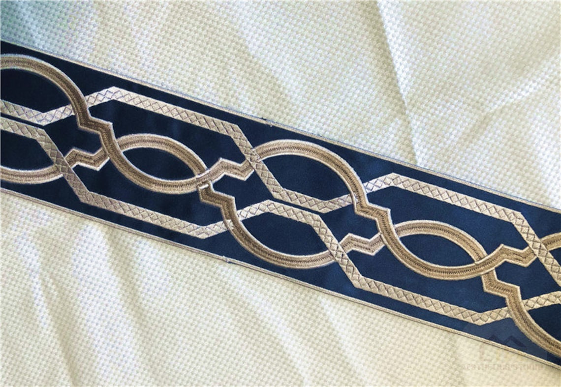 Embroidery Trim Navy Blue Curtain Trims Decorative Fabric Trim Etsy