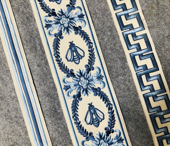 Blue Embroidered Curtain Trim Decorative Trim for Curtains Tape Ribbon Trim Drapes Trim Tape By the Yard
