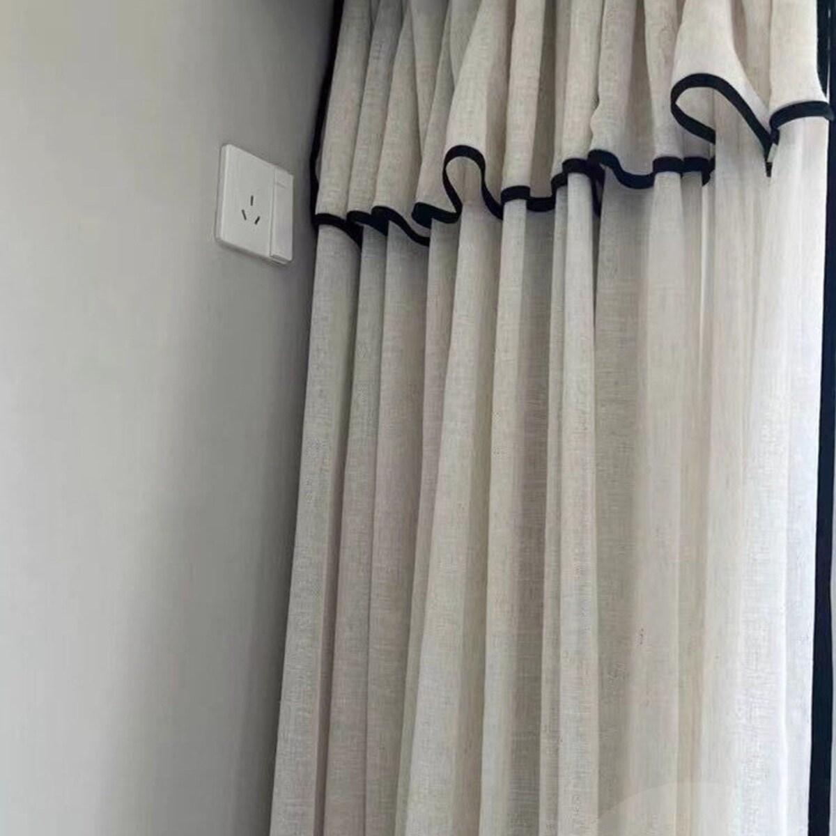 Black Border Valance Curtains ,sheer Linen Curtain Panels,french Style Tulle Curtains, Custom Size Curtains,handmade Curtains - Etsy