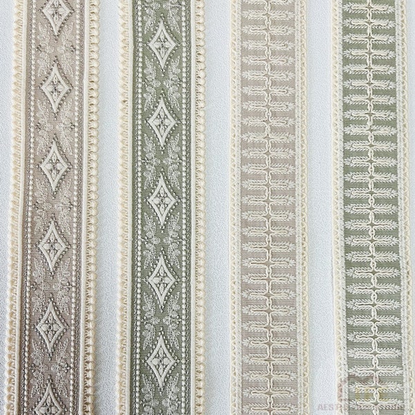 2.3"6cm Cotton Linen Trim Tape,Beige Light Green Neutral Trim for Curtains ,Tapestry  Ribbon By the Yard,Boho Trim Tape