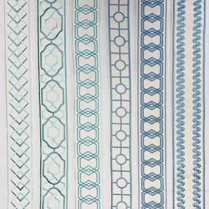 Aqua blue/ Blue Geometric Curtain Trim,Upholstery Ribbon Trim,Drapery Trim Tape ,Curtain Trim Sold By The Yard