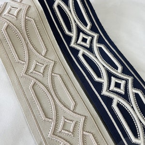 Beige Navy Drapery Trim, 2.9&quot; 7.5cm TrimTape,Embossment Fabric Trim for Curtains ,Decorative Trim,Embroidery Curtain Trim By the Yard