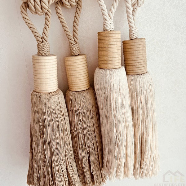 Une paire de cravates en coton et lin en macramé, style Boho, porte-rideau en bois, attache décorative, décoration de maison Boho