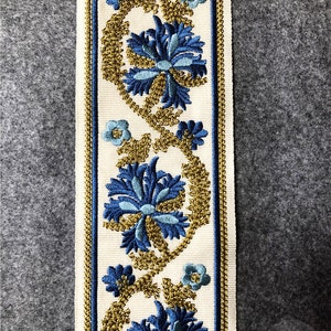 Floral Border Design Embroidery Trim Tape Curtain Border Trim By the Yard Decorative Trim Tape Gold and Blue Fabric Trim For Curtains
