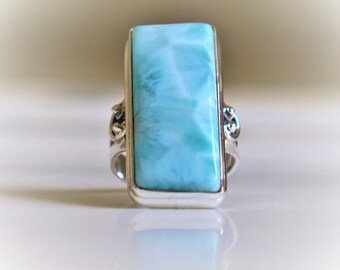Vintage 925 Sterling Silver Plated Caribbean Blue Art Deco Glass Ring Size 9.75-Blue Quartz Ring-Sterling Silver Overlay Blue Glass Ring
