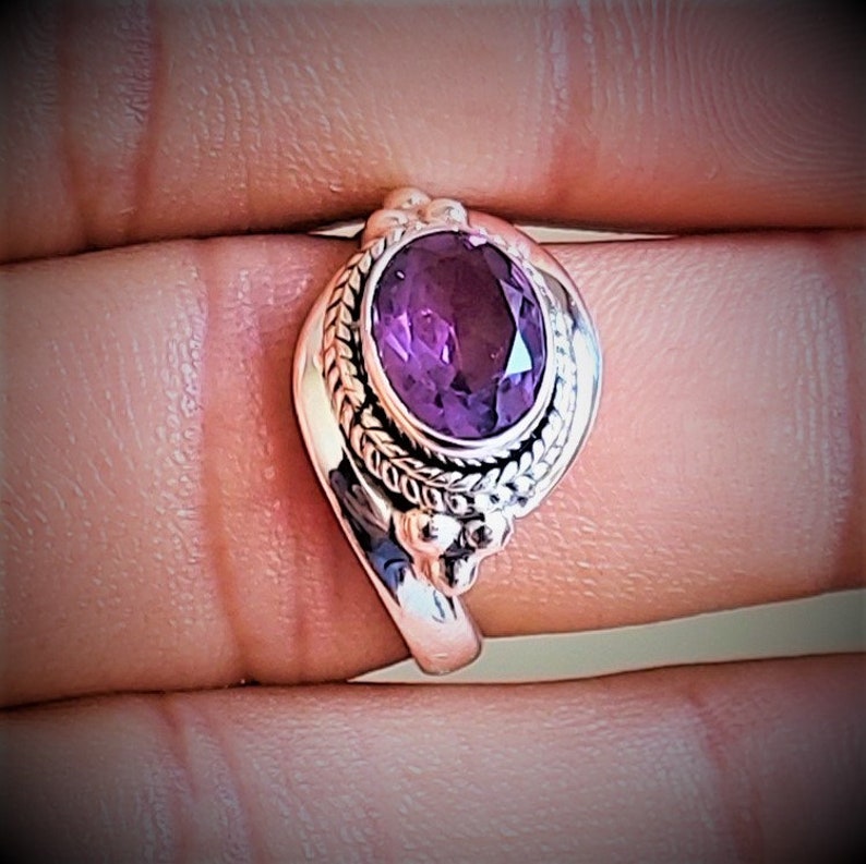 Faceted Amethyst Ring-Handmade Jewelry-925 Sterling Silver Ring-Designer Ring-February Birthstone-Promise Ring,Christmas Gift-Dainty-Trendy