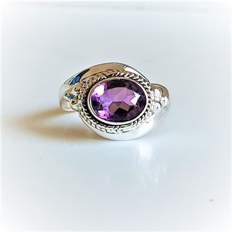 Faceted Amethyst Ring-Handmade Jewelry-925 Sterling Silver Ring-Designer Ring-February Birthstone-Promise Ring,Christmas Gift-Dainty-Trendy