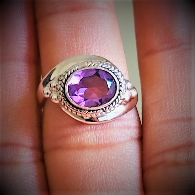 Faceted Amethyst Ring-Handmade Jewelry-925 Sterling Silver Ring-Designer Ring-February Birthstone-Promise Ring,Christmas Gift-Dainty-Trendy