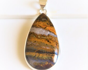 Scenic Moroccan Seam Agate Pendant, 925Solid Sterling Silver, Unique Gift, Handmade Necklace Jewelry, Christmas Gift, Navajo, Dainty Artisan