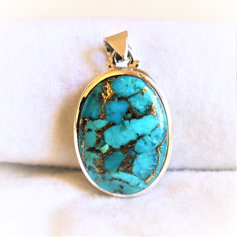 925 Solid Sterling Silver,Natural Birthstone,Unique Gift,Mohave Purple Turquoise Necklace,Handmade Pendant Jewelry Copper Turquoise Pendant