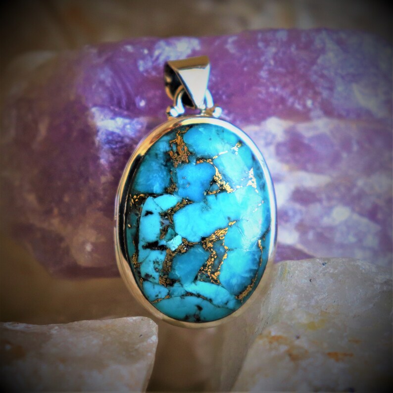 925 Solid Sterling Silver,Natural Birthstone,Unique Gift,Mohave Purple Turquoise Necklace,Handmade Pendant Jewelry Copper Turquoise Pendant