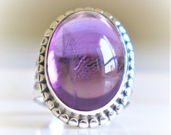 Amethyst Ring,Handmade Silver Ring,925 Sterling Silver Ring,Cabochon Amethyst Ring,February Birthstone Ring, Purple Stone Ring, Boho Ring