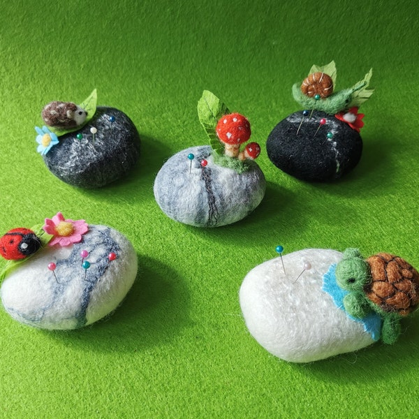 Handmade pin cushions, Housewarming Gift for mom sewers Felt sewing Pin Storage Needle case Sewing accessories Felted stone Wool pin Cushion