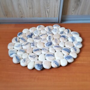 Unique living room carpet bedroom or bathroom rug, white beige gray felt pebble custom rug, Handmade stone rug, Home & Living image 2