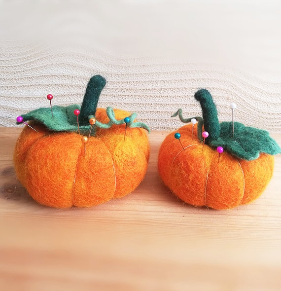 Handmade Wool Felt Pumpkin Pincushion: Halloween Sewing Needle Storage