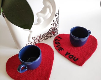 Handmade Drink coasters, Housewarming Gift, Wedding Valentine day gift, Heart-shaped Coasters, Wedding Favor Coasters, Heart Coasters 2 pcs