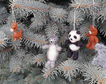 Felt Christmas tree ornaments, Hanging decorations, Beautiful natural wool plush animals, Child's Christmas gift idea