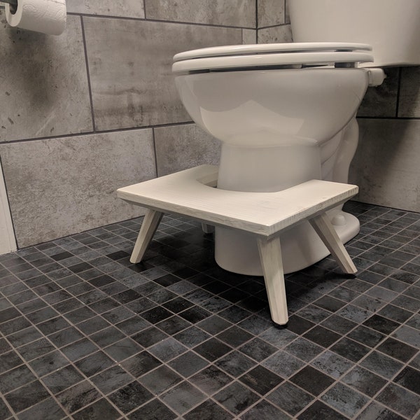 Fancy Poop Stool - Whitewashed Pine