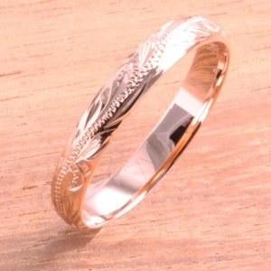 14K Solid Rose Gold Hawaiian Jewelry 3mm King Scrolling Ring
