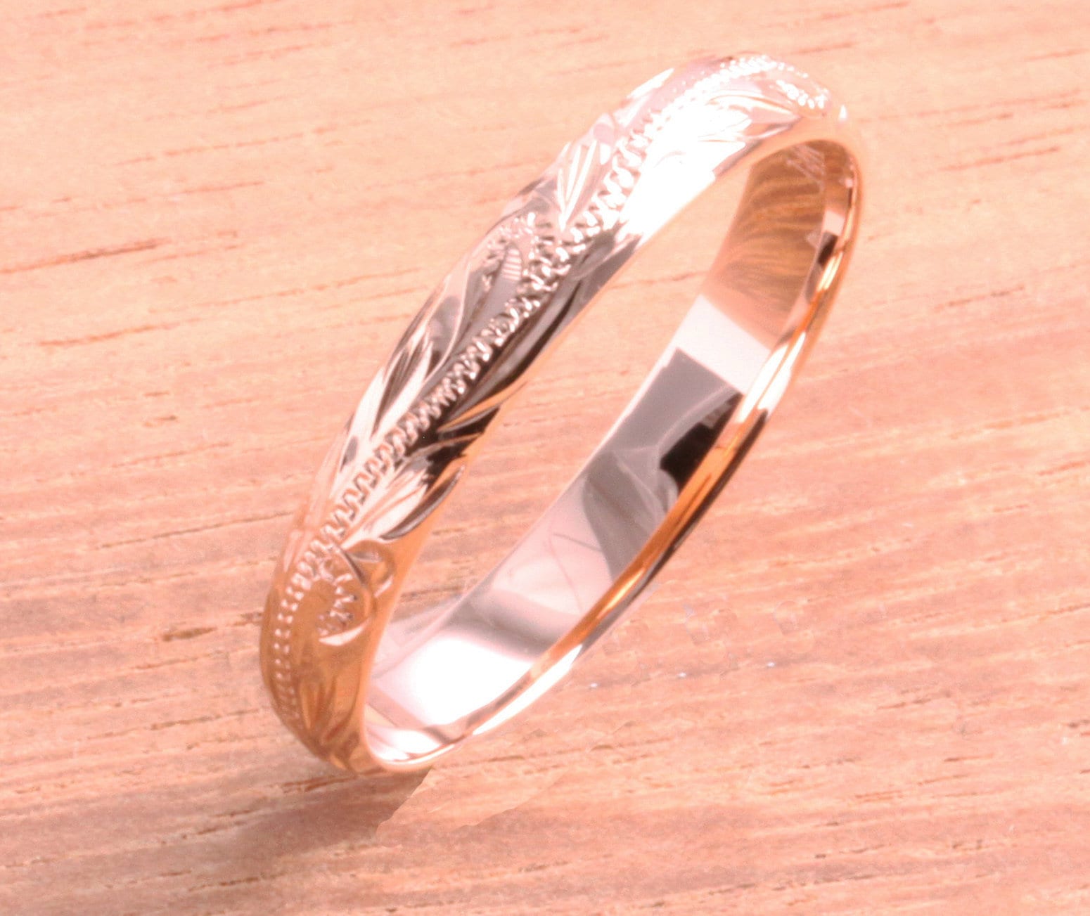 14K Solid Rose Gold Hawaiian Jewelry 3mm King Scrolling Ring