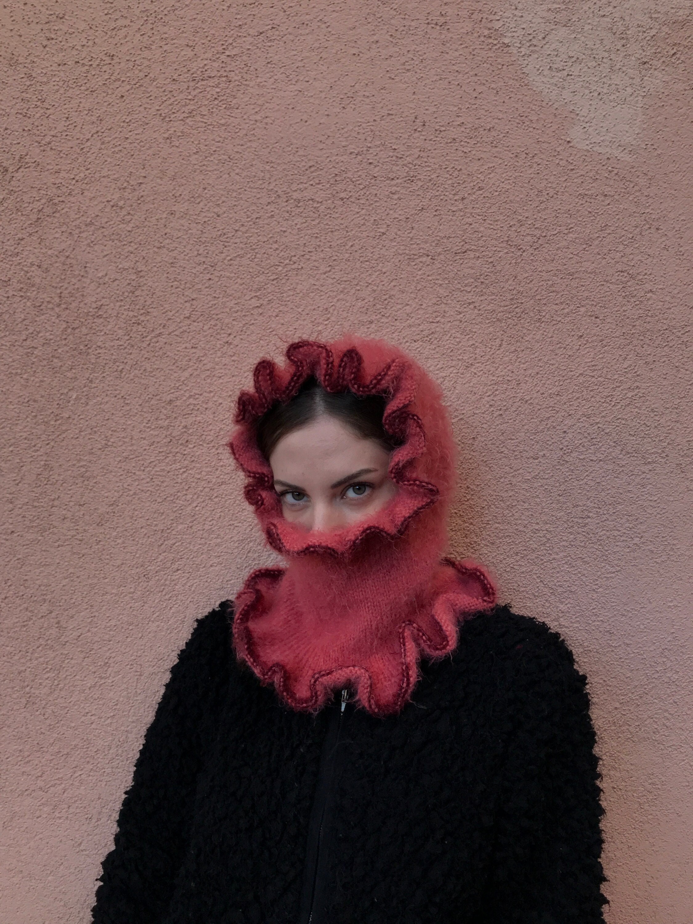 BOBBLY BABY PINK AND BLACK HEAVYWEIGHT FRILL BALACLAVA