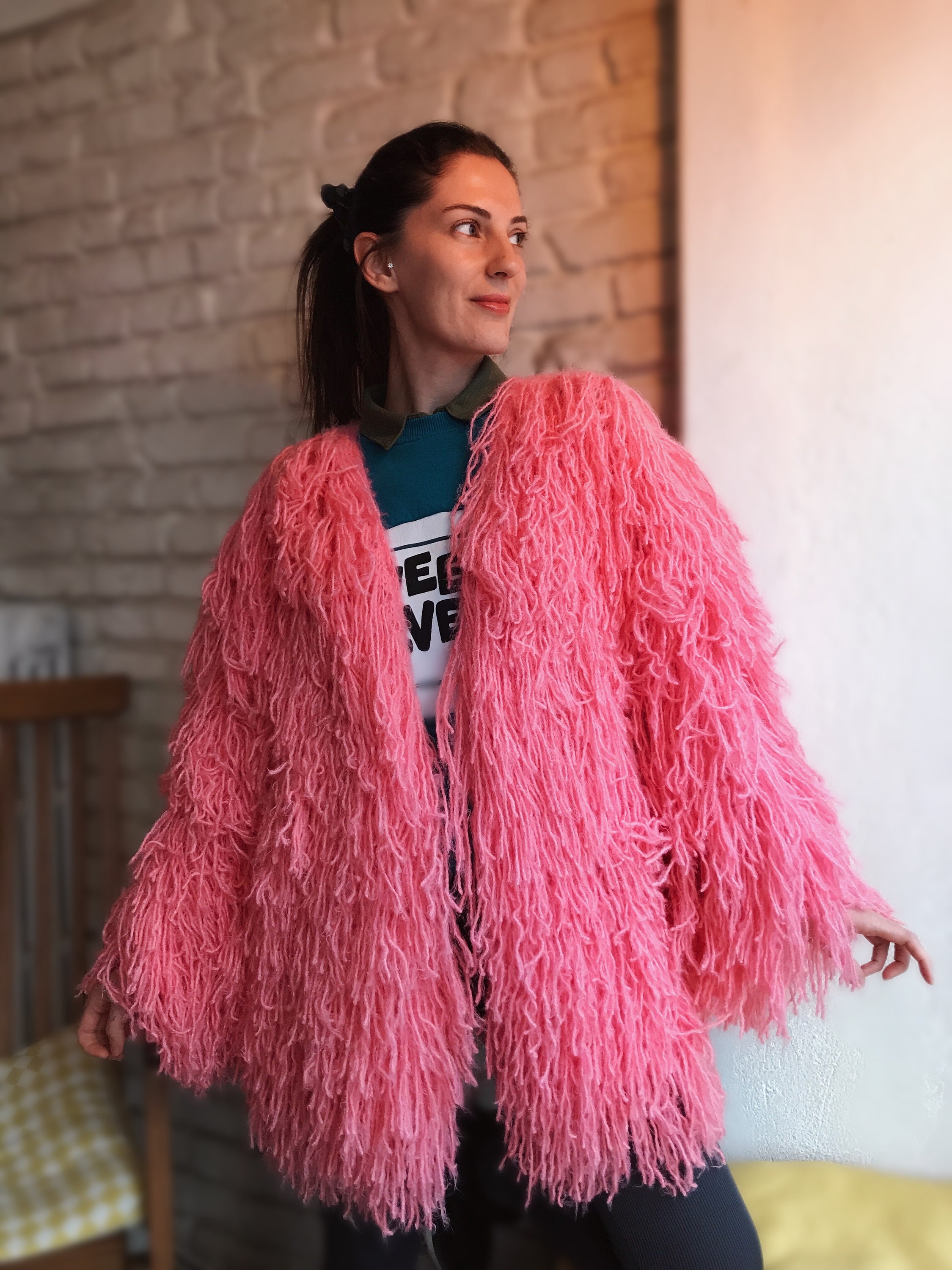 Fringe-Trimmed Coat with Embroidered Scarf Accent - Pink main image 1