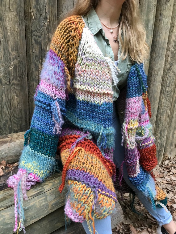 colorful fringe cardigan
