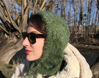 Green Balaclava with sequins Knit Green Balaclava