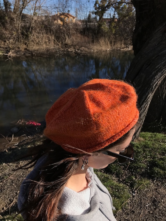 Orange Hat Crochet French Beret Crochet Parisian Hat Knit