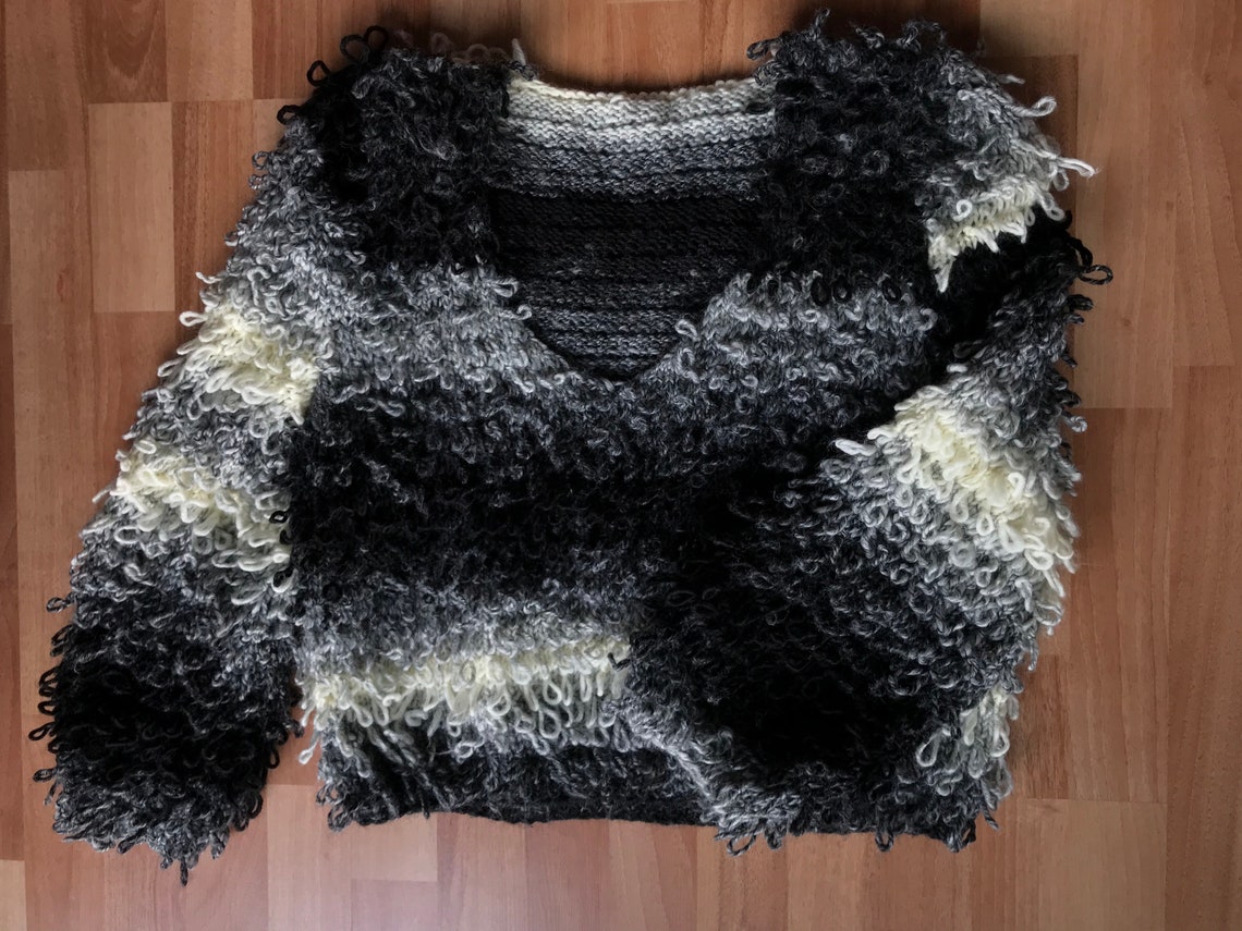 Handmade Ombre Sweater Shaggy Sweater Black and White Etsy