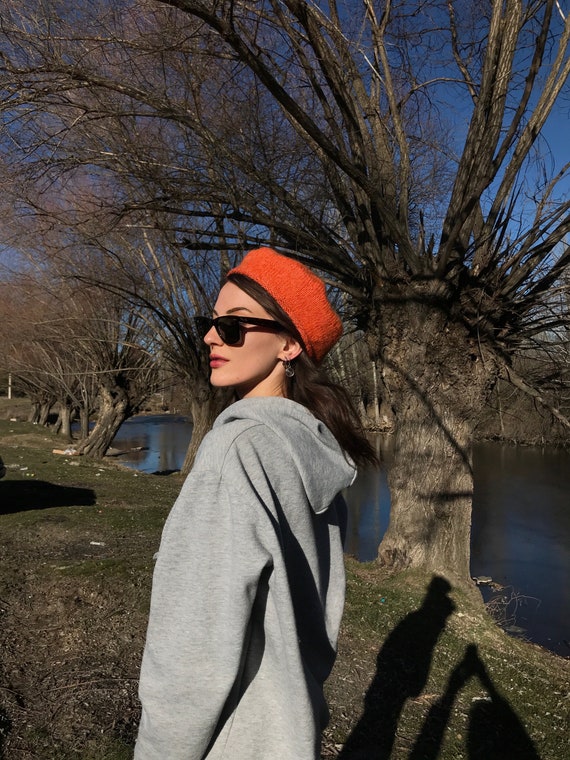 Orange Hat Crochet French Beret Crochet Parisian Hat Knit
