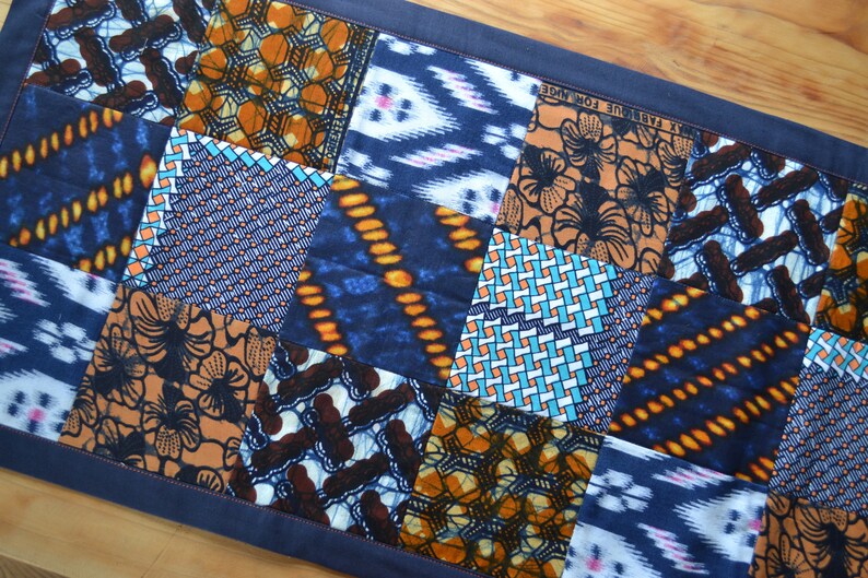 Quilted Table Runner Geometric Blues