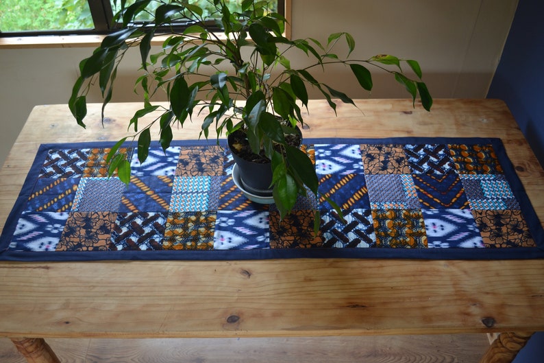 Quilted Table Runner Geometric Blues