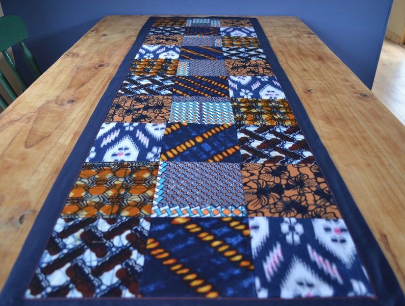 Quilted Table Runner Geometric Blues