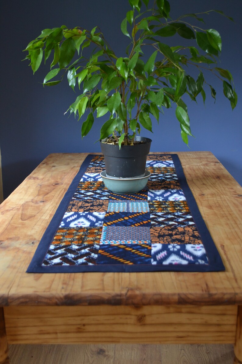 Quilted Table Runner Geometric Blues